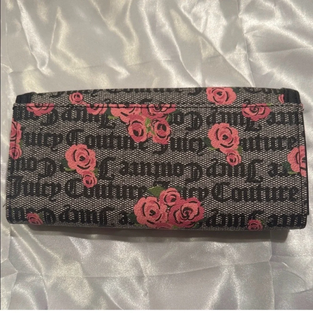 Juicy Couture Pink and Cream Checkered Scarf with Black Floral Wallet